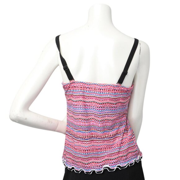 Gottex Rio Tankini Top Swimsuit Ruffle Underwire Bra Pink Black Vacation 38D - Picture 3 of 7